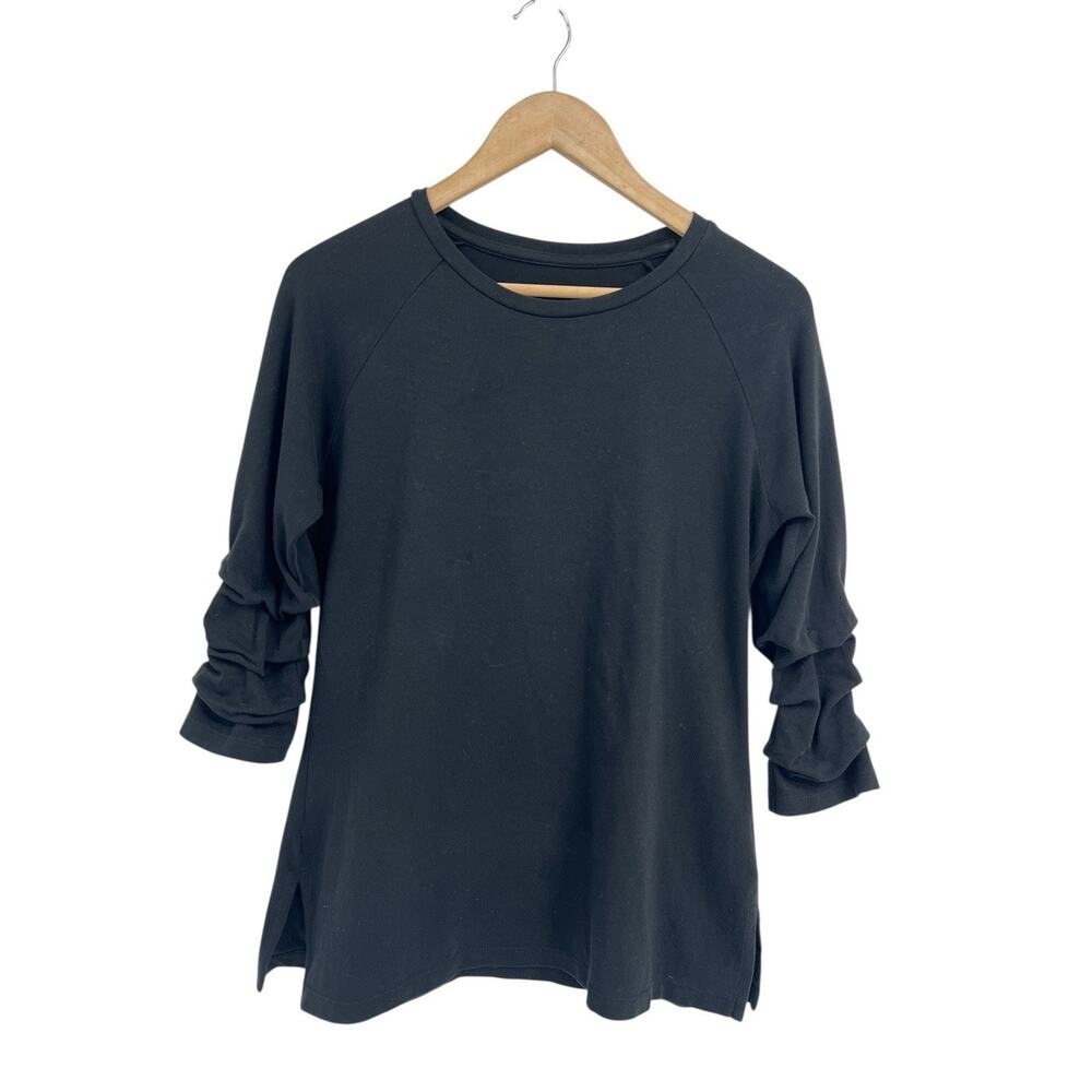 E.L.I. Black Pima Cotton Rushed Sleeve T Shirt Small